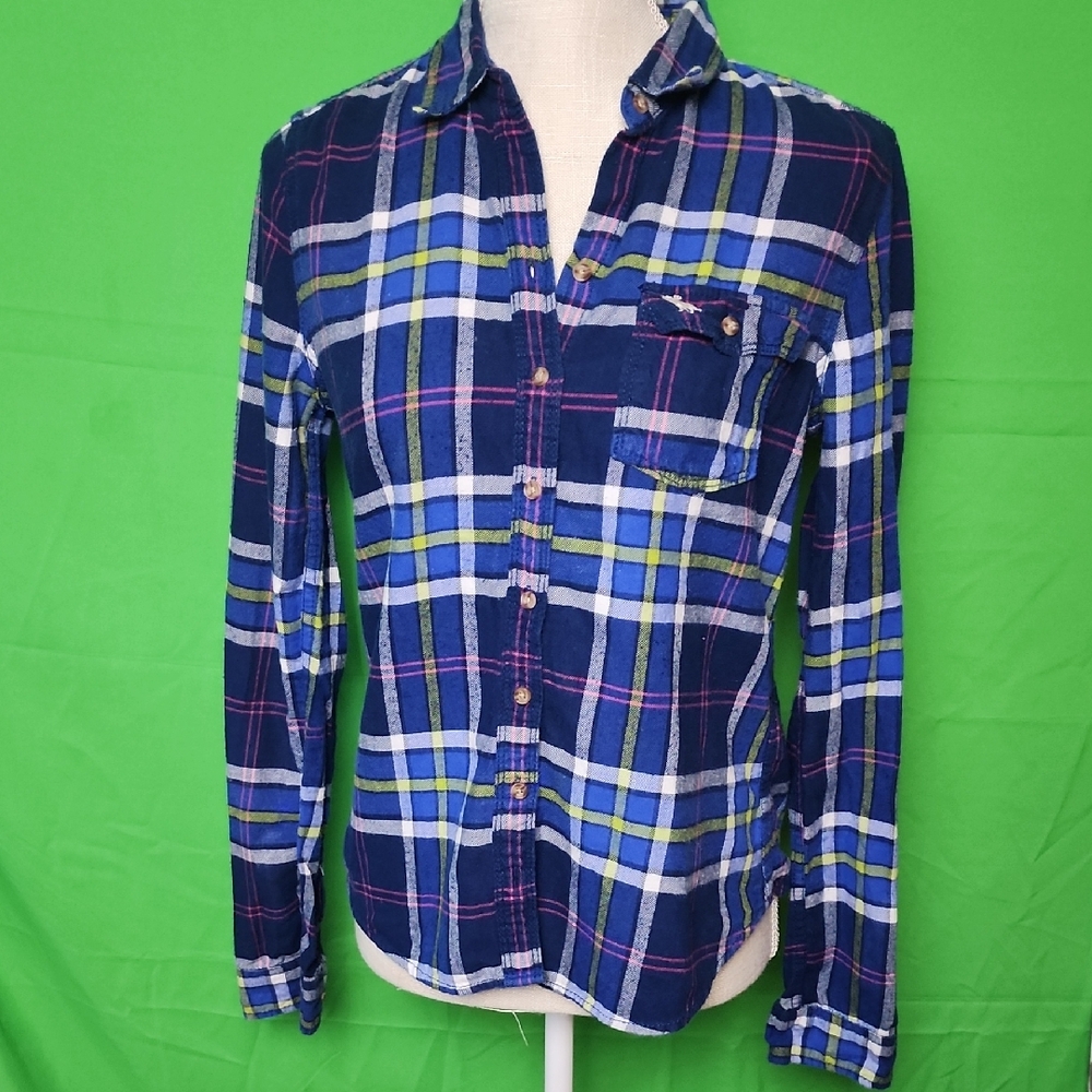 Abercrombie & Fitch Blue & Pink Plaid Flannel Shirt M